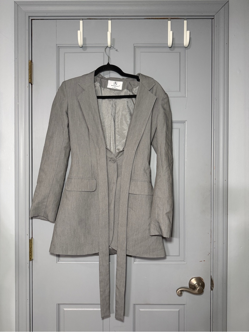Ashyley Light Gray Tailored Blazer with Waist Tie